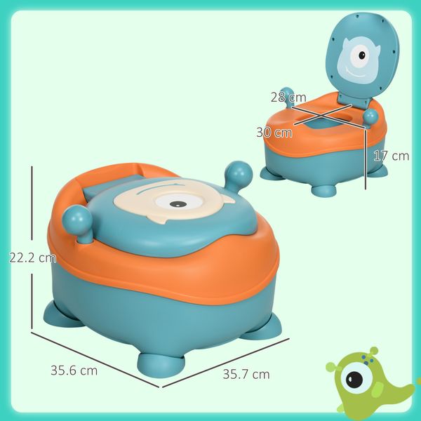Vasino per bambini da 6 mesi a forma di alieno, seduta ergonomica, schienale e vaschetta rimovibile, blu - 
