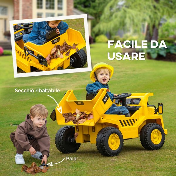 Camion giocattolo licenza caterpillar con telecomando, fari, secchio e pala, 110x70.5x61.5 cm, giallo - 