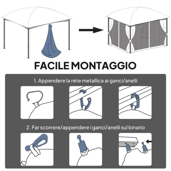 Zanzariera per gazebo tende di ricambio universale con cerniere, 335x207cm - nero e beige - 