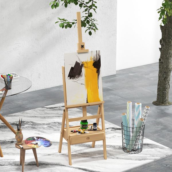 Cavalletto da pittore ad altezza regolabile con cassetto, in legno di faggio, 43.5x43x150-190 cm - 