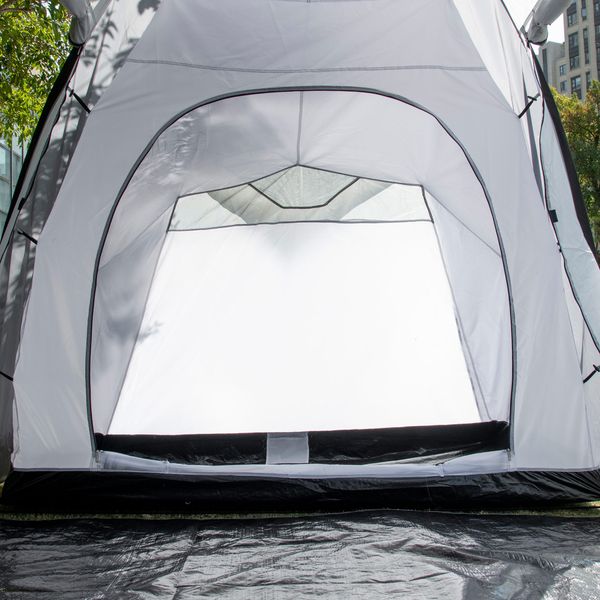Tenda da campeggio 5 posti con 2 camere impermeabile con baldacchino, 590x245x193 cm, grigio - 