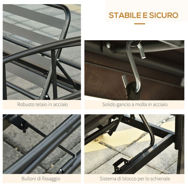 Dondolo da giardino 3 posti lettino e gazebo design 3 in 1 con tettuccio, 256x172x248 cm, grigio scuro - 