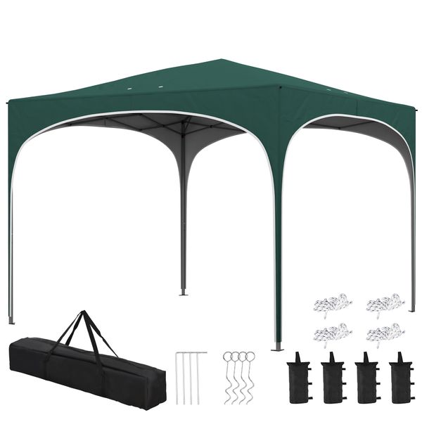 Gazebo da giardino ad altezza regolabile con fori di drenaggio e borsa da trasporto, in metallo, verde - 