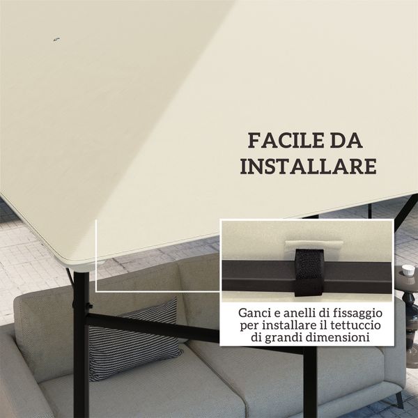 Copertura per gazebo 3x3 m da giardino con 8 fori di drenaggio, in tessuto oxford 600d, bianco crema - 