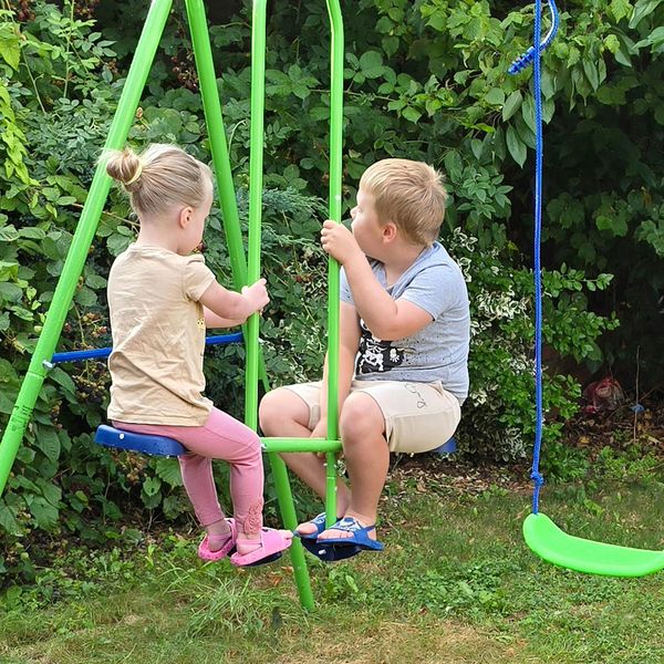 Set altalene da giardino per 4 bambini, 1 altalena doppia e 2 altalene singole, capacità di peso 45kg (altalena) 180kg (totale), 280x140x178cm - 