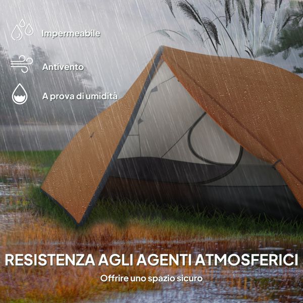Tenda da campeggio 2 posti con 2 vestiboli, 2 porte, 2 finestre e borsa di trasporto, 2.8x2.25x1.1 cm, arancione - 