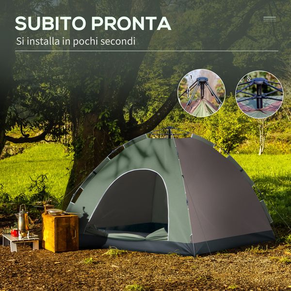 Tenda da campeggio 2 posti con borsa da trasporto, ganci per lampade e tasche portaoggetti, 210x210x135 cm - 