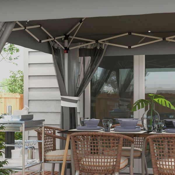 Gazebo da giardino ad altezza regolabile con luci led, in acciaio e tessuto oxford, 336x336x250-270 cm, grigio - 