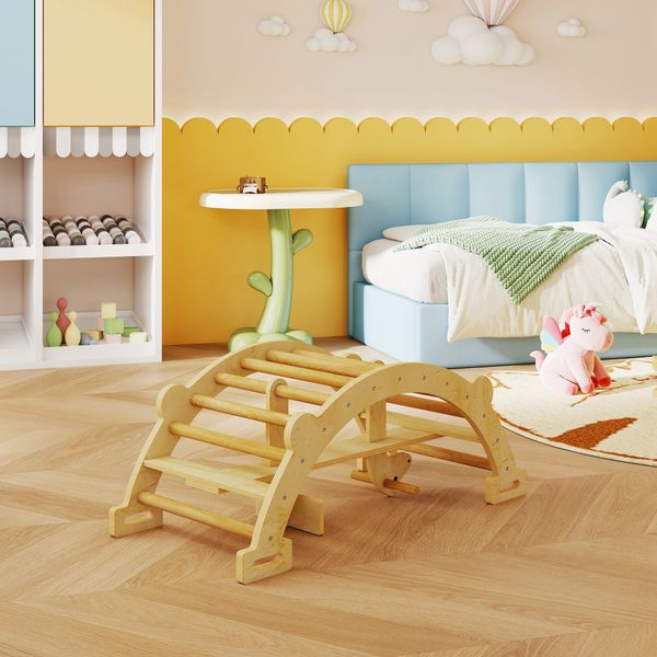 Arco montessori in legno per bambini 2-4 anni convertibile in dondolo 110x52x45 cm, color legno - 