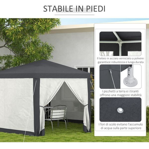 Gazebo da giardino esagonale con doppio ingresso, in metallo e poliestere, 3.94x3.94x2.5 m, grigio - 