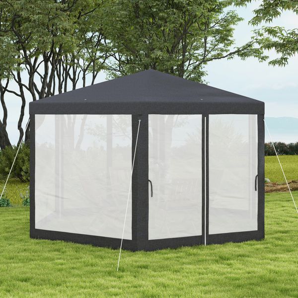 Gazebo da giardino esagonale con doppio ingresso, in metallo e poliestere, 3.94x3.94x2.5 m, grigio - 