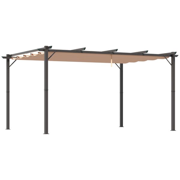 Gazebo pergola da giardino 3x4m con telo in poliestere e struttura in alluminio, grigio e marrone - 