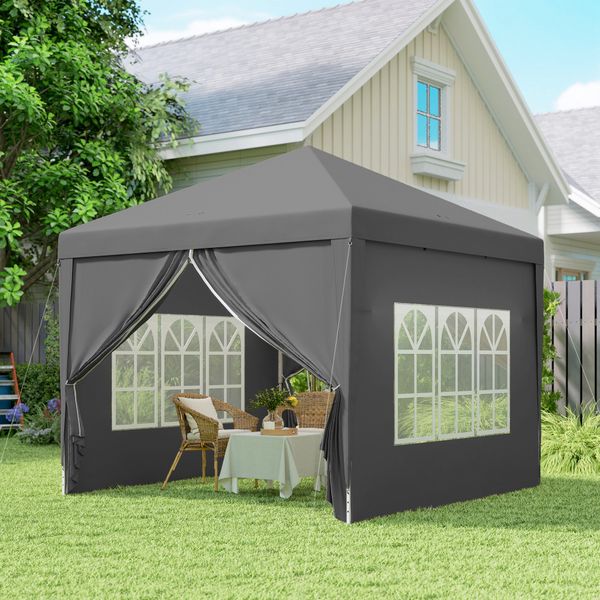 Gazebo da esterno 3x3 m pieghevole con 4 pannelli laterali, in acciaio e tessuto oxford grigio - 