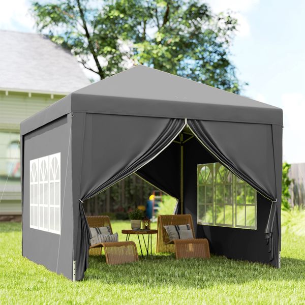 Gazebo da esterno 3x3 m pieghevole con 4 pannelli laterali, in acciaio e tessuto oxford grigio - 