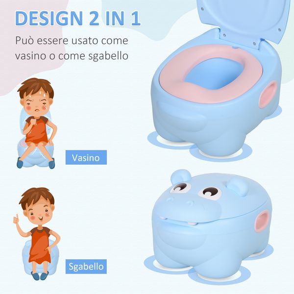 Vasino per bambini 6 mesi-48 mesi antiscivolo ippopotamo blu (40x30x23cm) - 