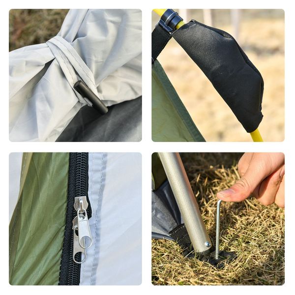 Tenda da campeggio 2 posti pop up con porta a cerniera e 3 finestre, 240x240x199 cm, verde - 
