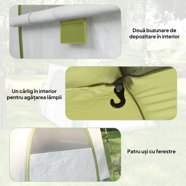 Tenda da campeggio 2 posti pop up con porta a cerniera e 3 finestre, 240x240x199 cm, verde - 