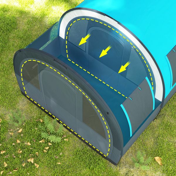 Tenda da campeggio 3 posti impermeabile con zona notte e giorno, in poliestere, 480x260x200 cm, grigio e blu - 