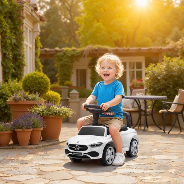 Macchina cavalcabile per bambini 1-3 anni convertibile in passeggino con licenza mercedes, 91x40x83 cm, bianco - 
