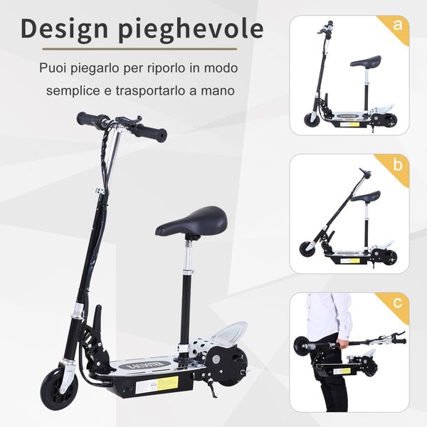 Monopattino elettrico pieghevole con sella, 2 ruote e manubrio regolabile, bambini 7-12 anni, 81.5x38x94cm, nero - 