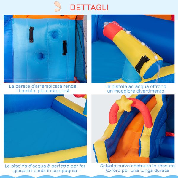Gioco gonfiabile per bambini 3-8 anni a tema spazio con borsa, 11 paletti e toppe inclusi, 340x270x227 cm - 
