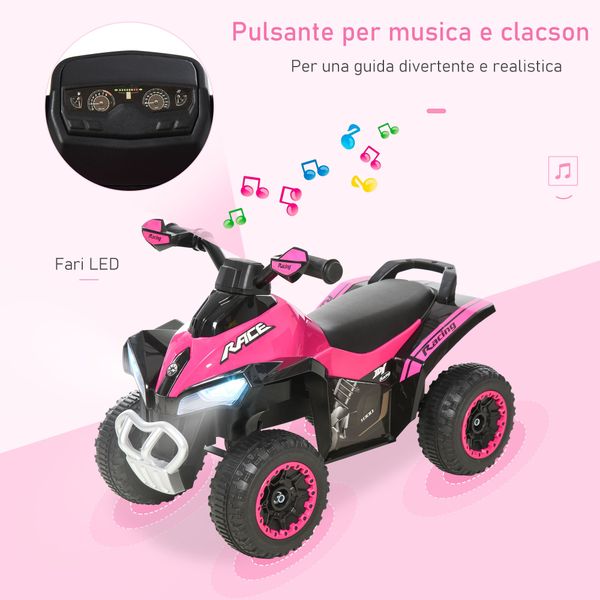 Mini quad per bambini 18-36 mesi a spinta manuale con musiche integrate e ampio manubrio, moto per bambini in pp e metallo, 67.5x38x44 cm, rosa - 
