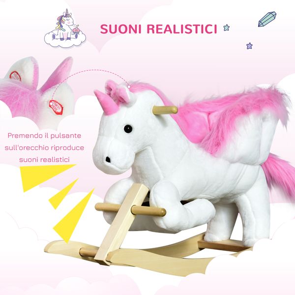 Cavallo a dondolo unicorno con musica in metallo e legno 65x32x55cm - 
