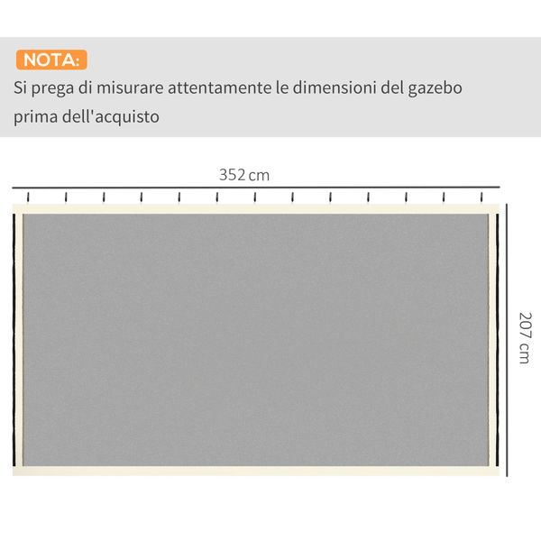 Zanzariera per gazebo tende di ricambio universale con cerniere, 352x207cm - nero e beige - 