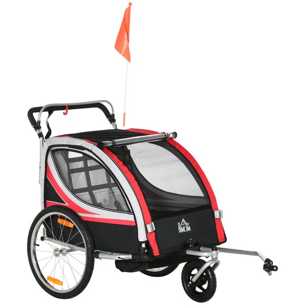 Rimorchio bici per bambini e passeggino, design 2 in 1 con freno, cintura a 5 punti, carrello rimorchio per bicicletta - 