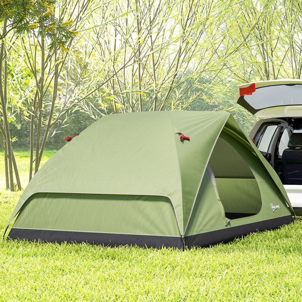 Tenda da campeggio per 3 persone impermeabile con tasche, gancio per lanterna e borsa di trasporto, verde - 