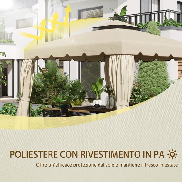 Tettuccio di ricambio per gazebo da giardino 3x3m con tetto a 2 livelli in poliestere beige - 