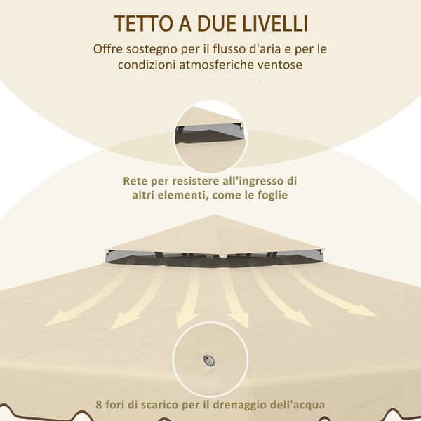 Tettuccio di ricambio per gazebo da giardino 3x3m con tetto a 2 livelli in poliestere beige - 