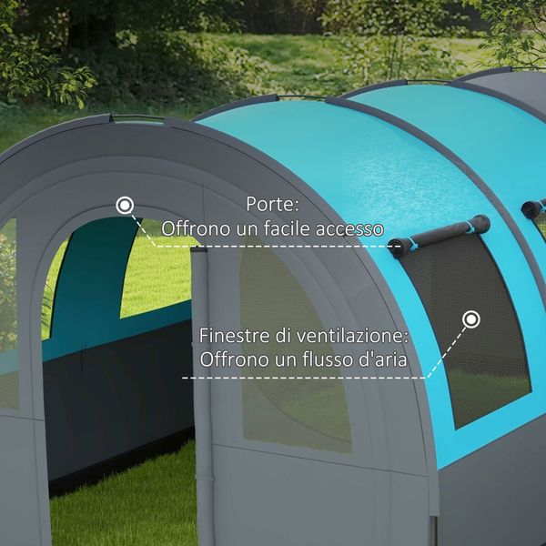 Tenda da campeggio 3 posti impermeabile con zona notte e giorno, in poliestere, 480x260x200 cm, grigio e blu - 