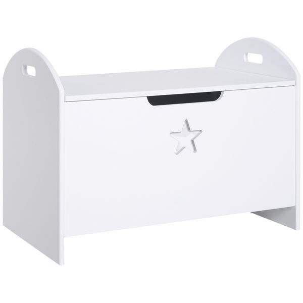 Baule contenitore portagiochi per bambini (62x40x46.5cm) in legno bianco con cerniere di sicurezza - 