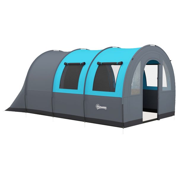 Tenda da campeggio 3 posti impermeabile con zona notte e giorno, in poliestere, 480x260x200 cm, grigio e blu - 