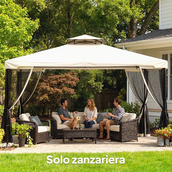 Zanzariera per gazebo tende di ricambio universale con cerniere, 335x207cm - nero e beige - 