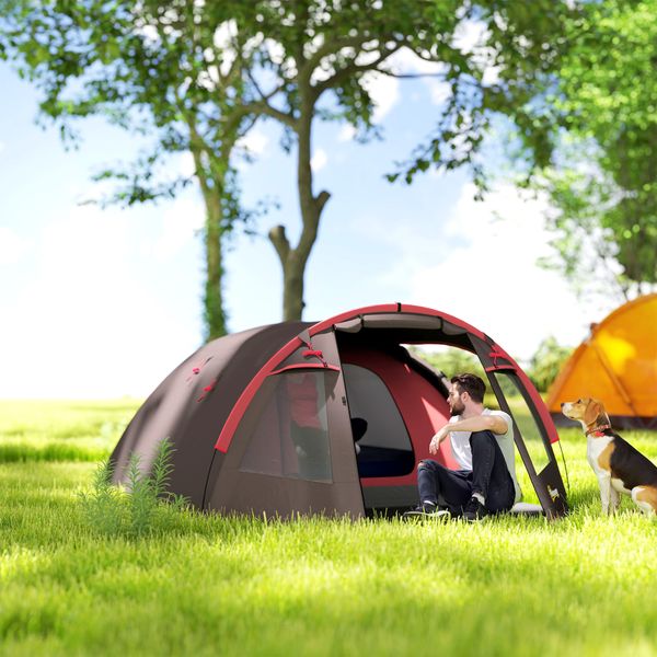 Tenda da campeggio da 2-4 persone con stanze separate, impermeabile con doppie porte, grigio - 