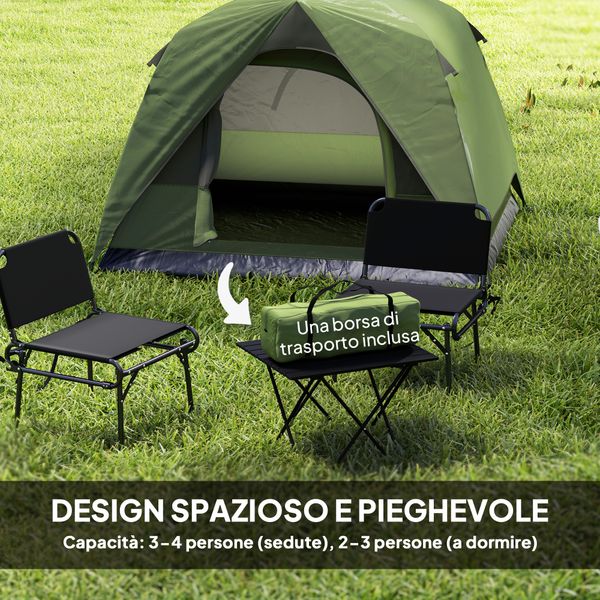 Tenda da campeggio per 3 persone impermeabile con tasca, gancio per lanterna e borsa, 2x2x1.35m, verde - 