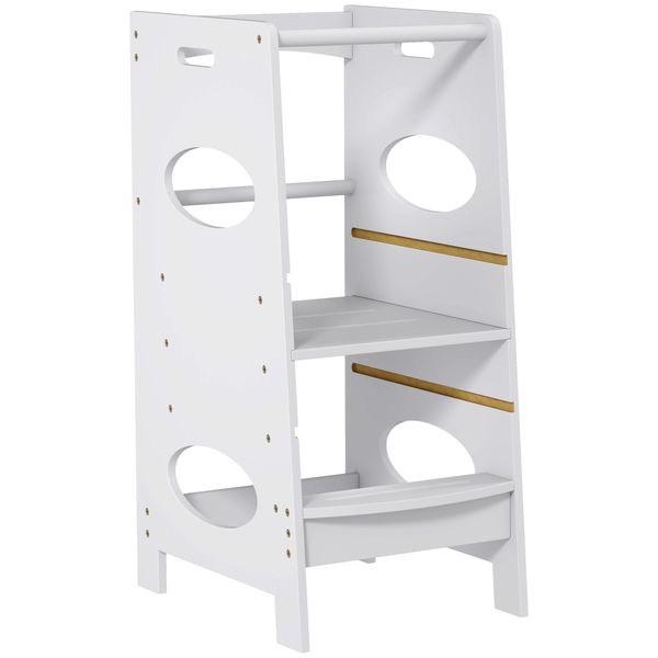 Torre montessoriana per bambini 3-6 anni con altezza regolabile in mdf, 40x50x90cm, grigio - 