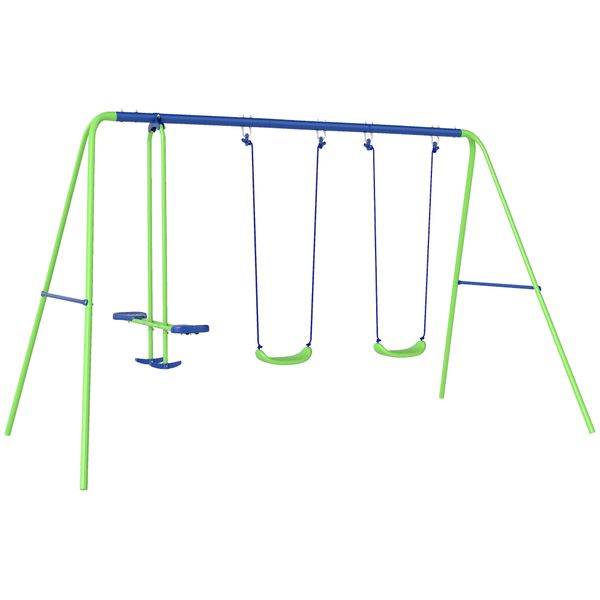 Set altalene da giardino per 4 bambini, 1 altalena doppia e 2 altalene singole, capacità di peso 45kg (altalena) 180kg (totale), 280x140x178cm - 