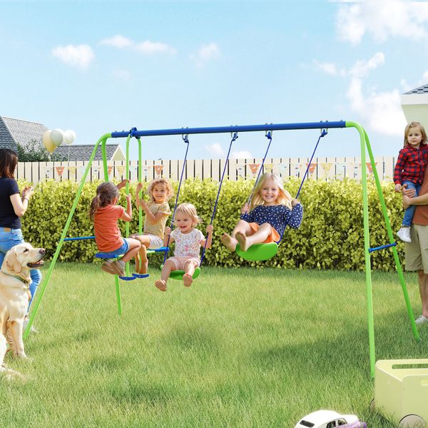 Set altalene da giardino per 4 bambini, 1 altalena doppia e 2 altalene singole, capacità di peso 45kg (altalena) 180kg (totale), 280x140x178cm - 