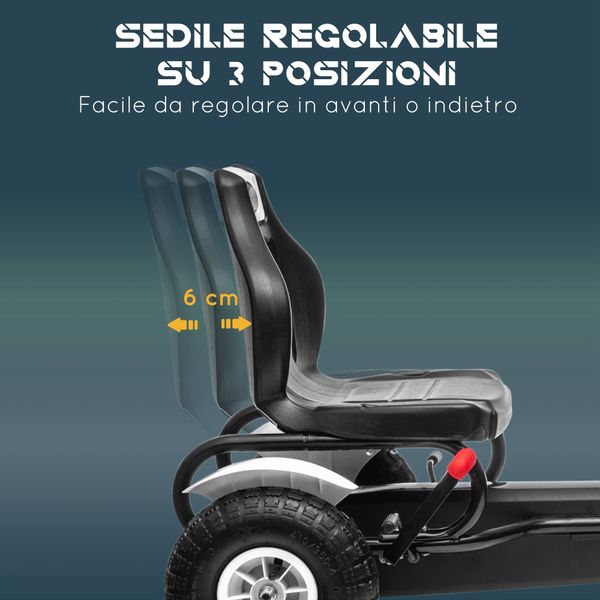 Go kart a pedali per bambini 5-12 anni in plastica e metallo con sedile regolabile e freno a mano, 121x58x61 cm - 