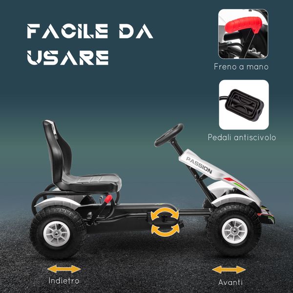 Go kart a pedali per bambini 5-12 anni in plastica e metallo con sedile regolabile e freno a mano, 121x58x61 cm - 