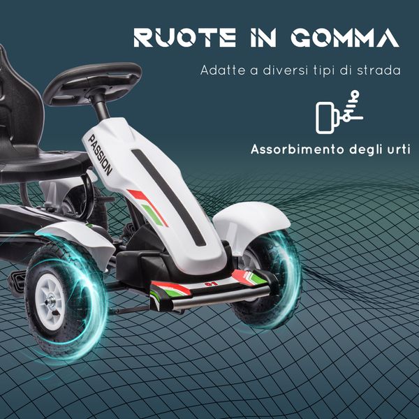 Go kart a pedali per bambini 5-12 anni in plastica e metallo con sedile regolabile e freno a mano, 121x58x61 cm - 