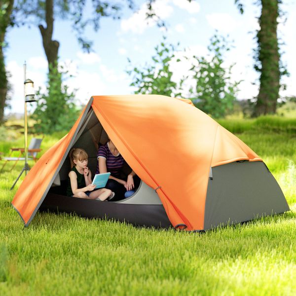 Tenda da campeggio 2 posti con 2 vestiboli, 2 porte, 2 finestre e borsa di trasporto, 2.8x2.25x1.1 cm, arancione - 