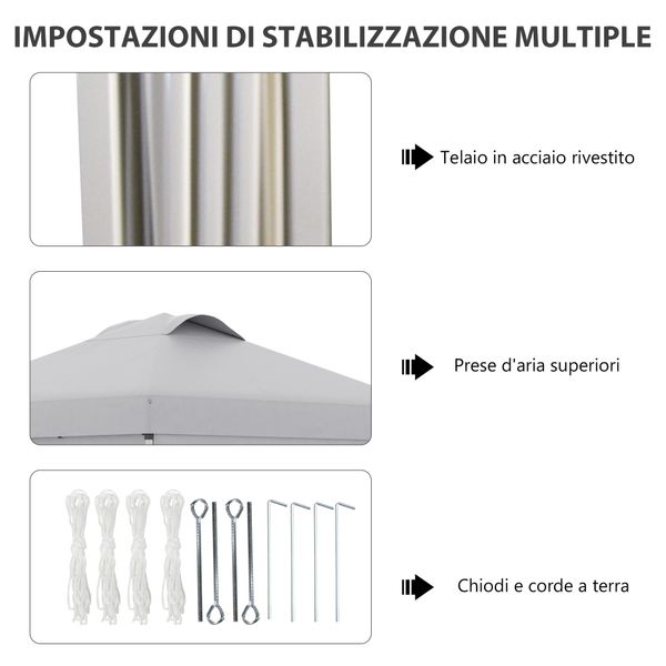 Gazebo pieghevole 3x3 m con altezza regolabile su 3 livelli, finestre e borsa di trasporto, grigio chiaro - 