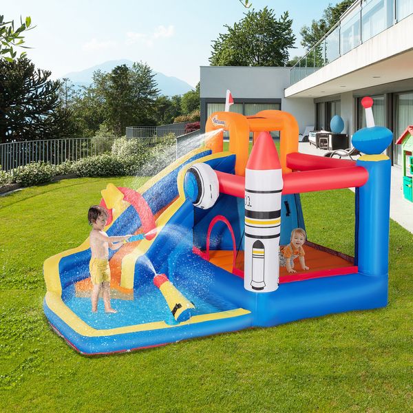 Gioco gonfiabile per bambini 3-8 anni a tema spazio con borsa, 11 paletti e toppe inclusi, 340x270x227 cm - 