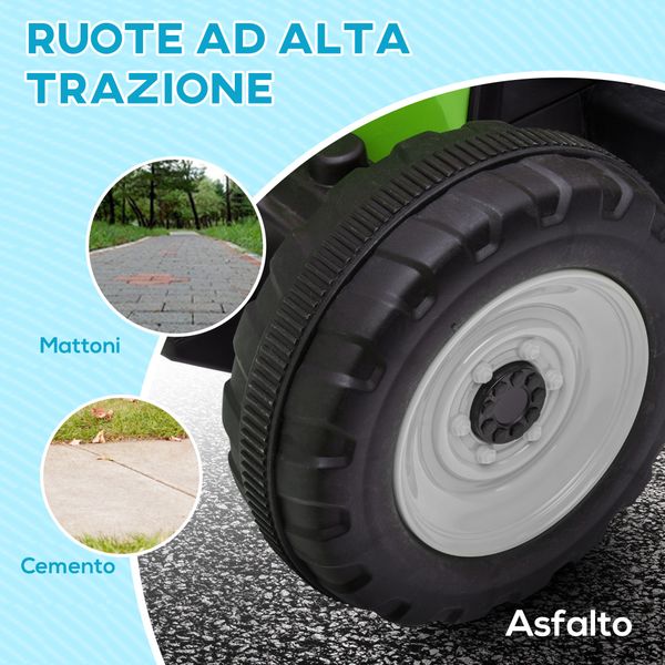 Trattore elettrico per bambini 3-6 anni con rimorchio rimovibile, batteria 12v e telecomando, verde - 