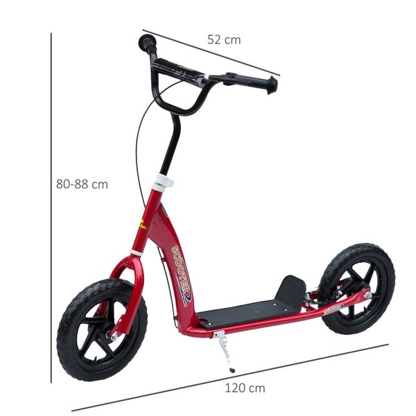 Monopattino per bambini 5-12 anni con freno posteriore e manubrio regolabile, 120x52x80-88 cm, rosso - 
