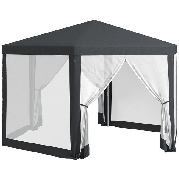 Gazebo da giardino esagonale con doppio ingresso, in metallo e poliestere, 3.94x3.94x2.5 m, grigio - 